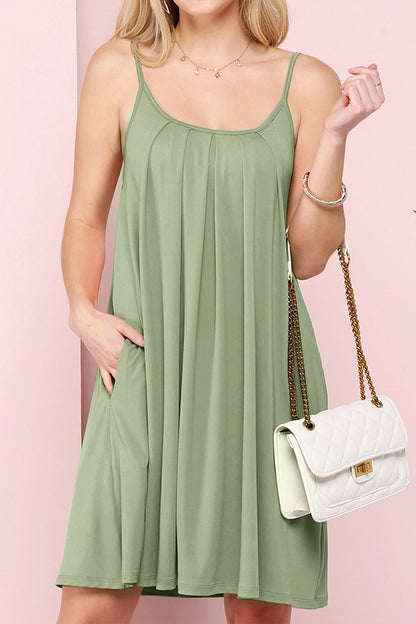 PLEATS Detailed Dress with Pockets and Adjustable Straps