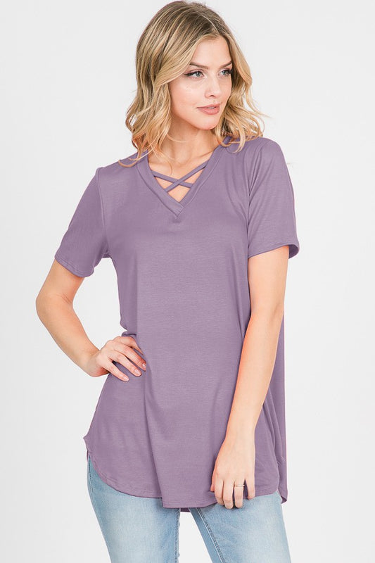 Crisscross V Neck Solid Top