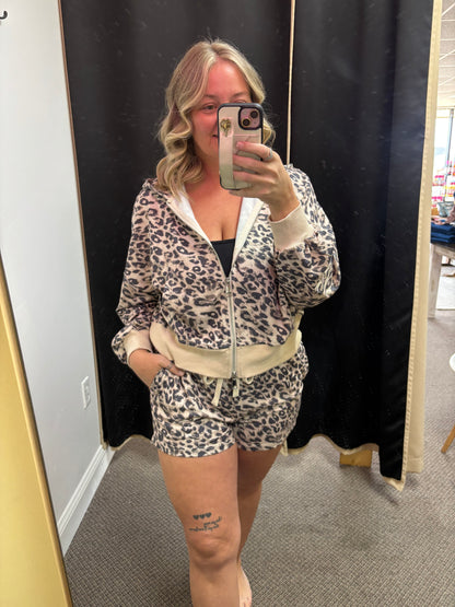 Multicolour Leopard Zip-Up Hooded Drawstring Pant Set