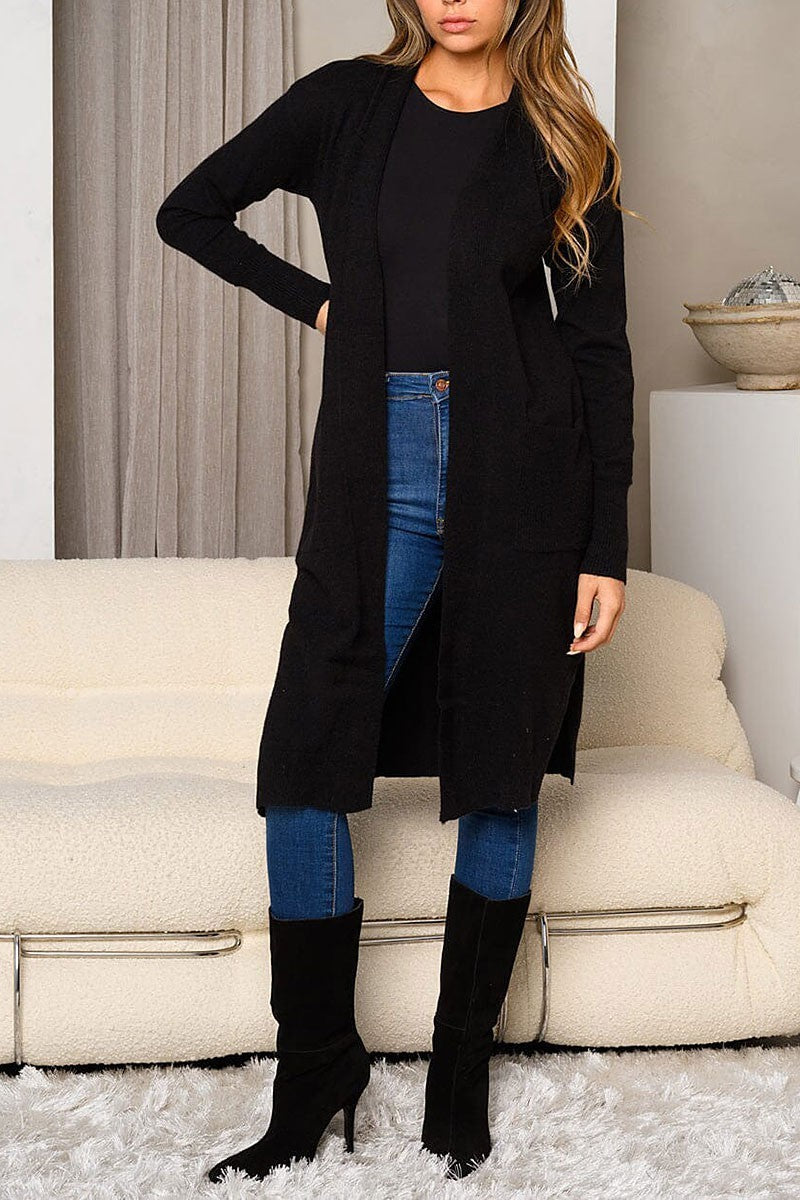Long Sleeve Open Duster with Pockets