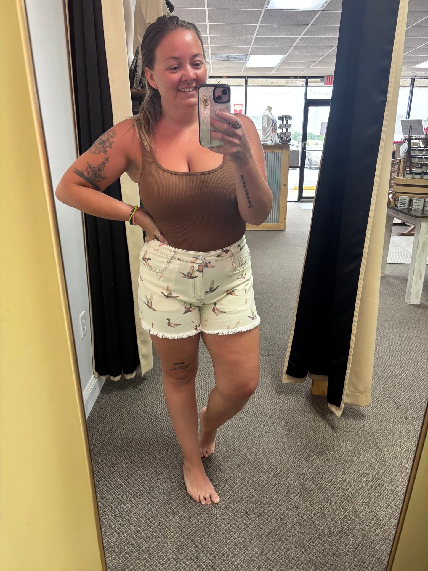 Wild Duck Mallard High Waist Frayed Denim Shorts