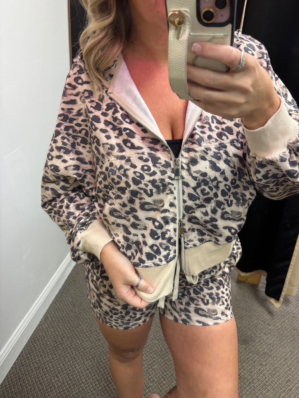 Multicolour Leopard Zip-Up Hooded Drawstring Pant Set