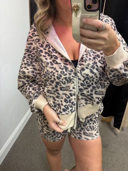 Multicolour Leopard Zip-Up Hooded Drawstring Pant Set