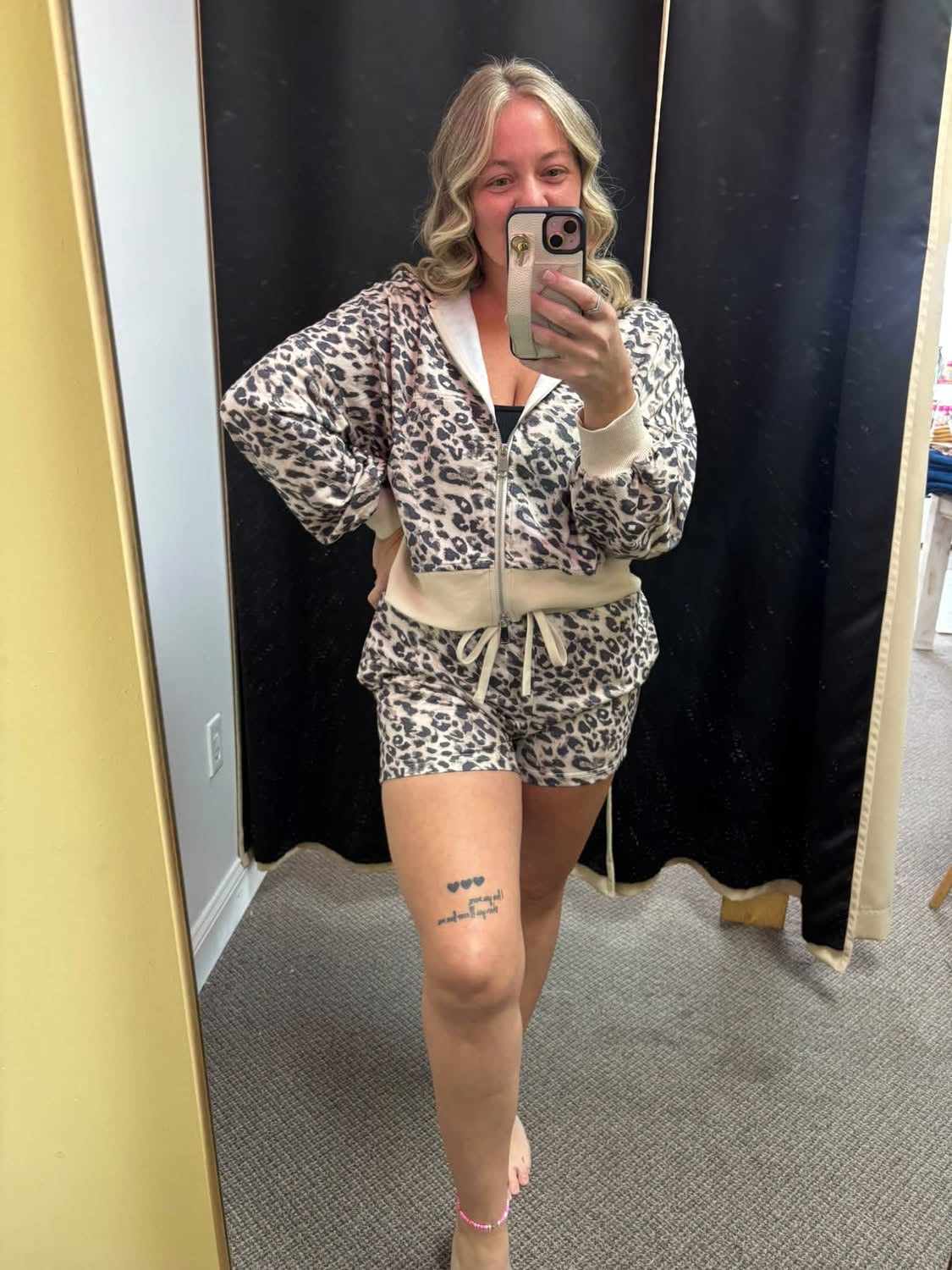 Multicolour Leopard Zip-Up Hooded Drawstring Pant Set