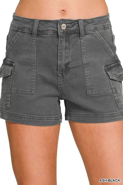 Utility pocket denim shorts