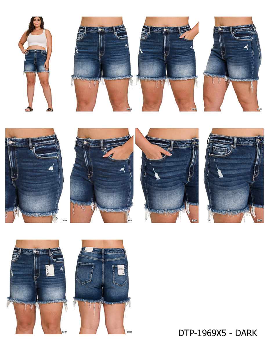 CURVY raw frayed hem ripped denim shorts