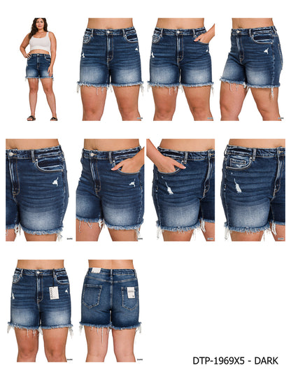CURVY raw frayed hem ripped denim shorts