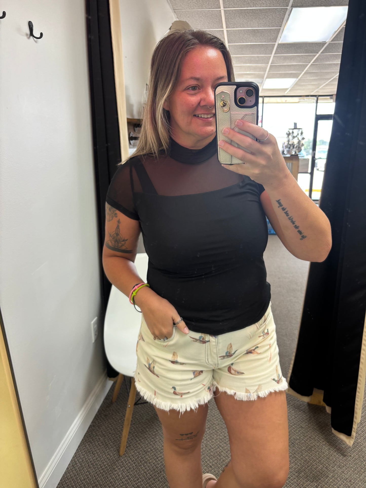 Black Sheer Mesh Patchwork Cap Sleeve T Shirt