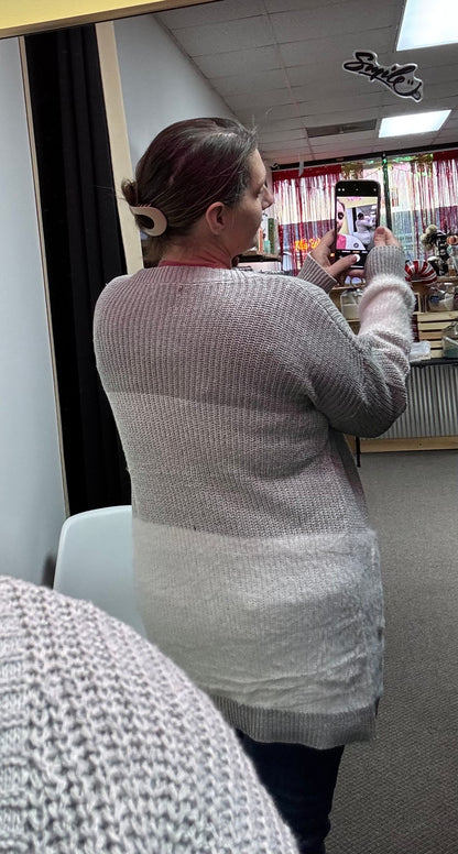 Grey and White striped cardigan