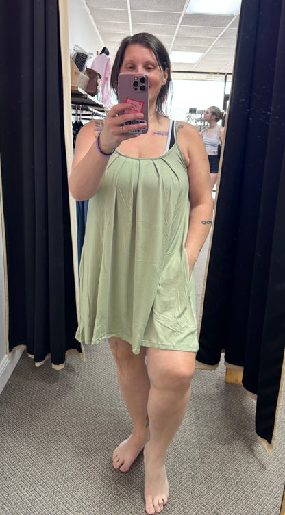 PLEATS Detailed Dress with Pockets and Adjustable Straps