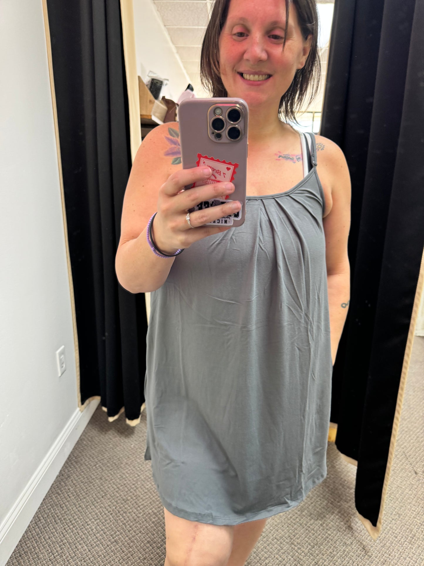 PLEATS Detailed Dress with Pockets and Adjustable Straps