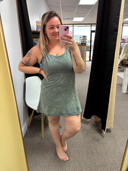Crinkle washed mini dress with built-in romper liner
