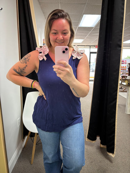 V Neck Solid Top With Floral Printed Ruffle Detail Plus Size