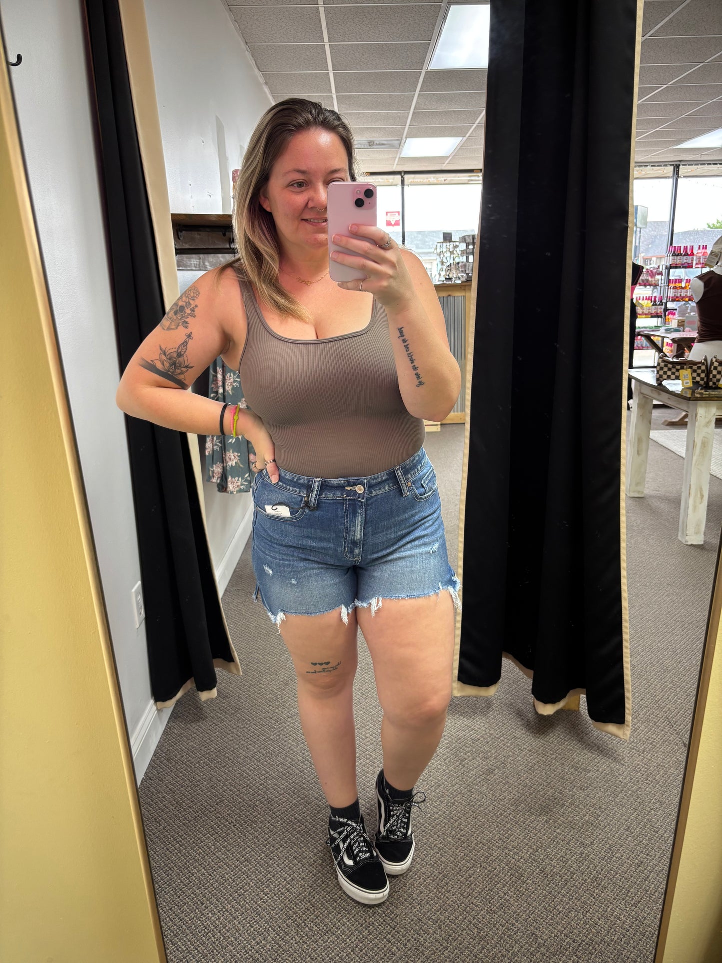 Denim shorts with slit