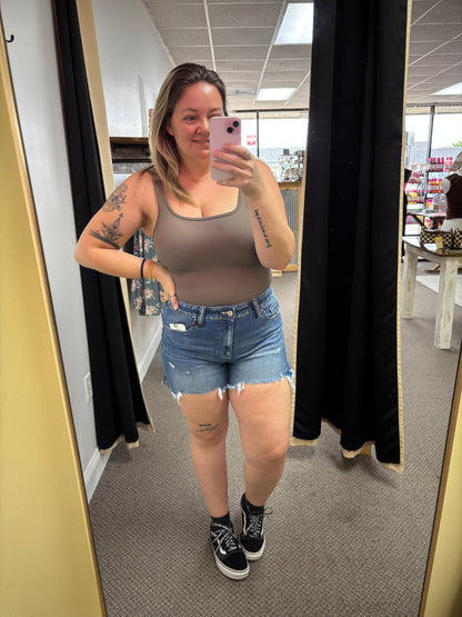 Denim shorts with slit