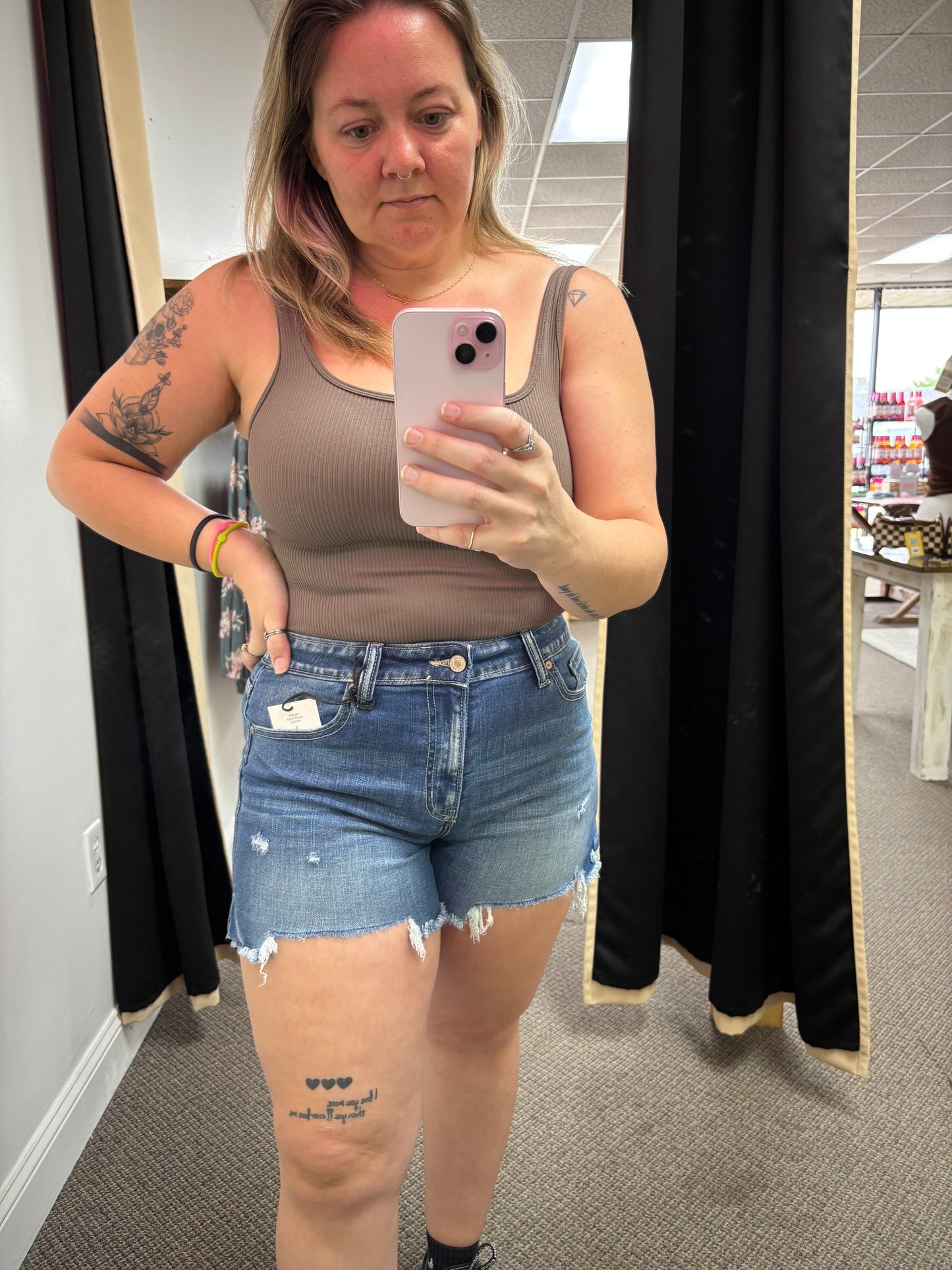 Denim shorts with slit