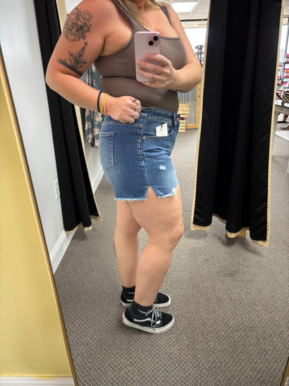 Denim shorts with slit