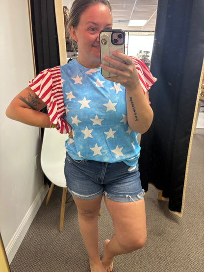 Flag Sleeve + Star Print Top