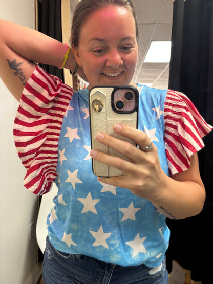 Flag Sleeve + Star Print Top