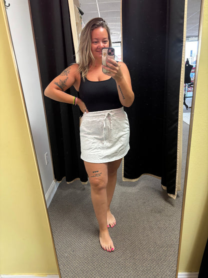 Light Grey French Terry Drawstring Elastic Waistband Mini Skort with Pockets