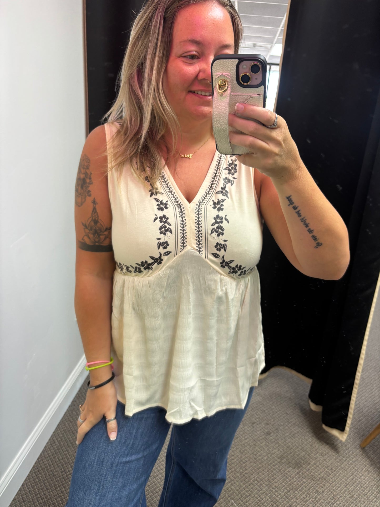 Apricot Floral Printed V Neck Sleeveless Casual Shift Top