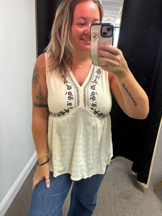 Apricot Floral Printed V Neck Sleeveless Casual Shift Top