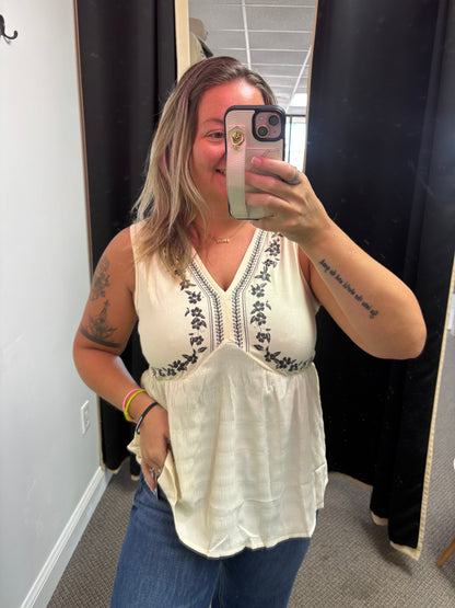 Apricot Floral Printed V Neck Sleeveless Casual Shift Top