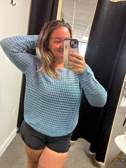 Myosotis Solid Color Hollow Out Knit Long Sleeve Crochet Sweater