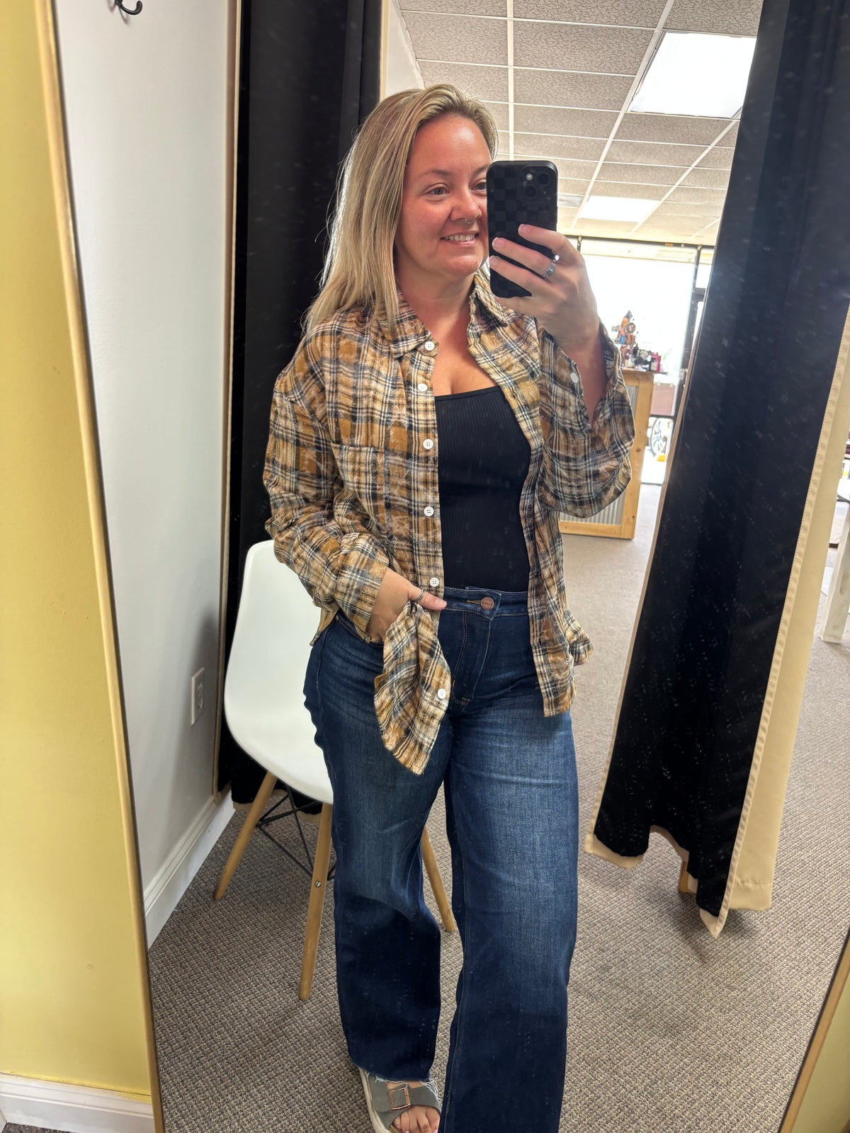 Yellow/Brown Acid Wash Plaid