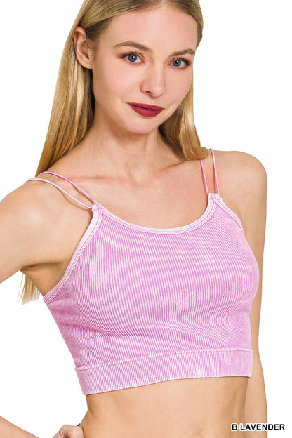 Washed ribbed seamless double strap brami