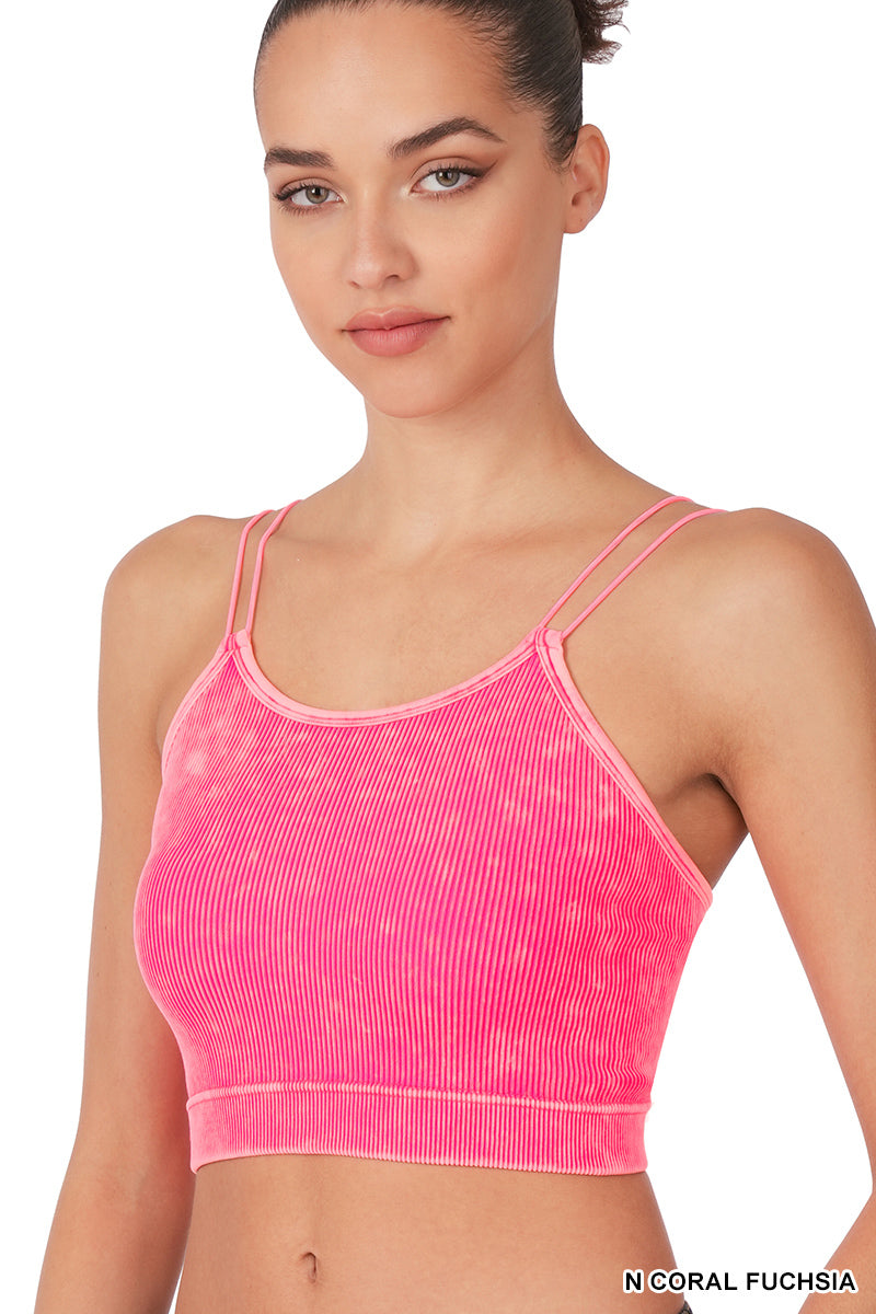 Washed ribbed seamless double strap brami