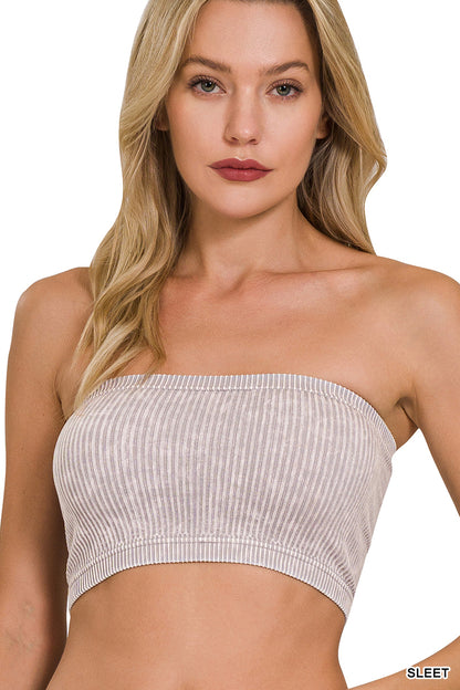 Washed ribbed seamless tube top