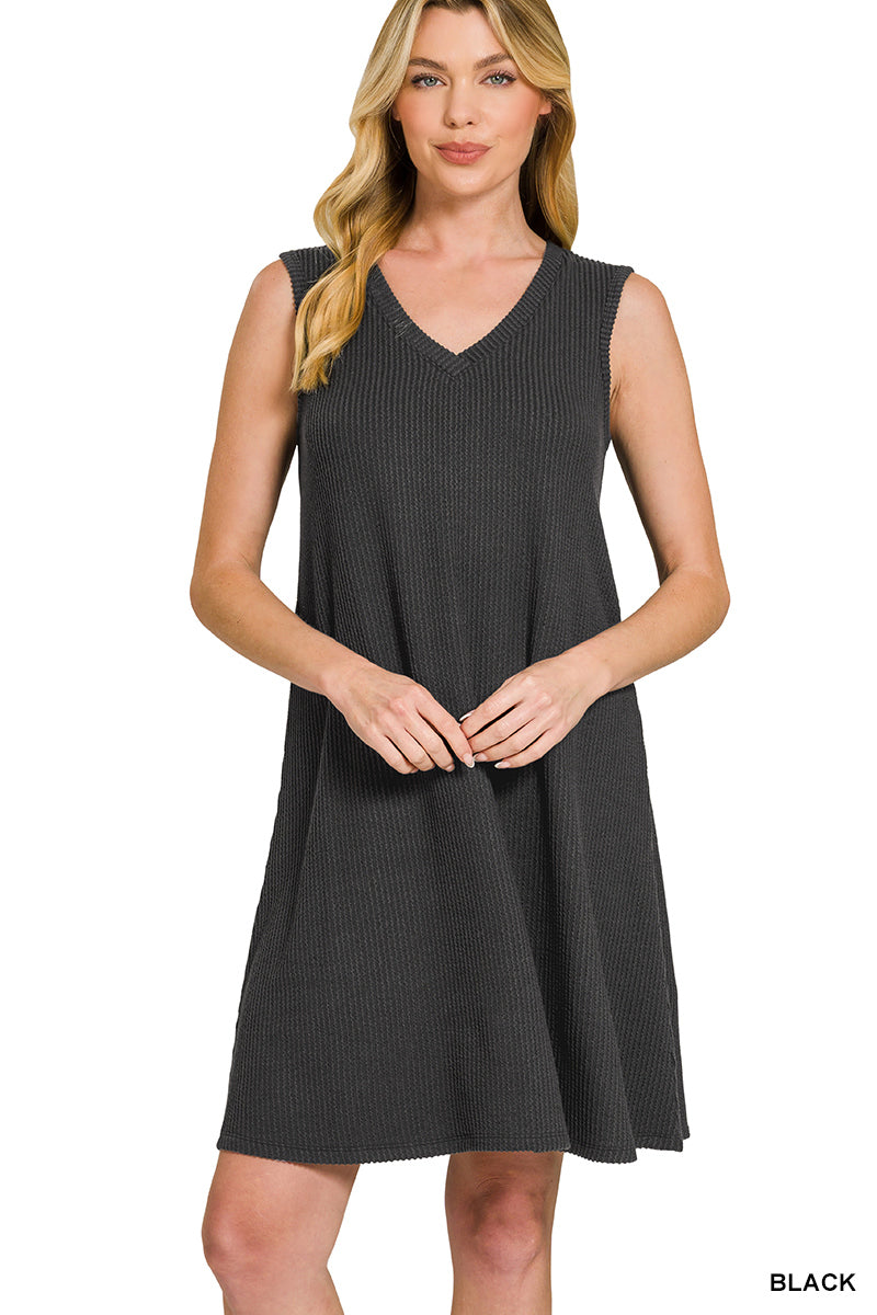 Raised rib sleeveless mini dress