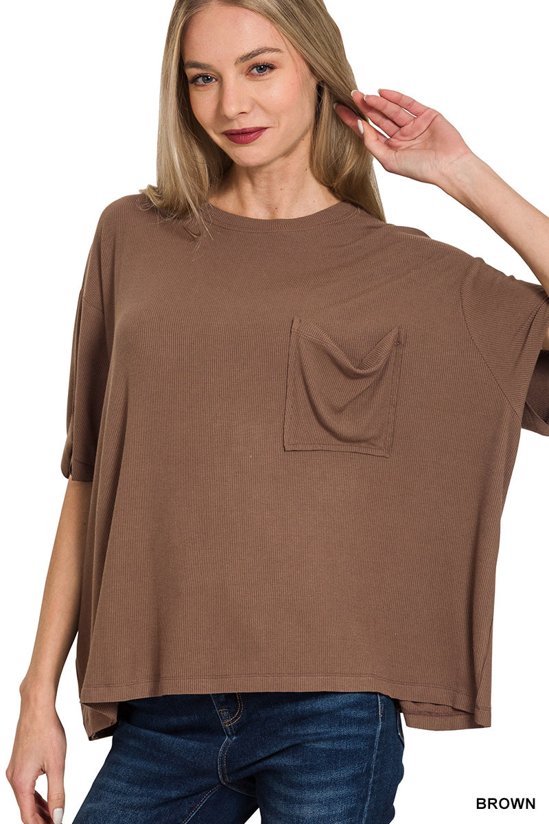 Oversized ribbed round neck short sleeve tee