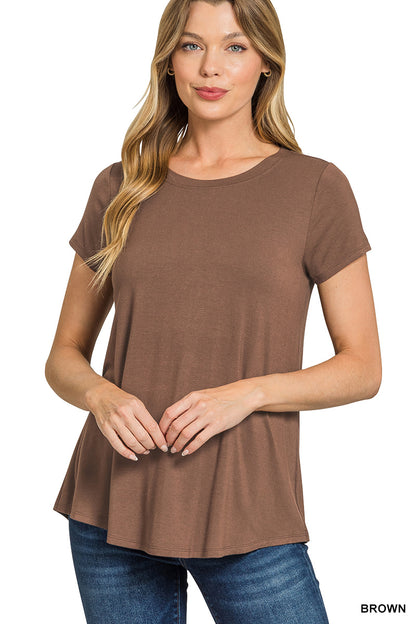 Flowy round hem rayon short sleeve top