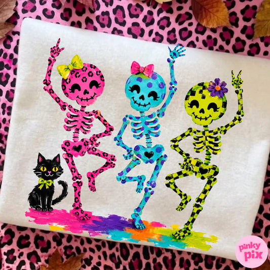 Colorful dancing skeletons